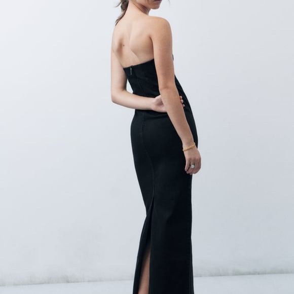 ZARA STRAPLESS FITTED DENIM DRESS FRAYED BLack  Sz L, XL XXL  BNWT - Picture 6 of 12
